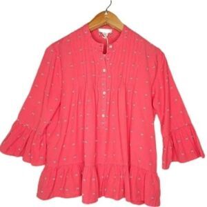 Lucky Brand bell sleeves coral blouse size small
